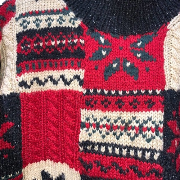 Jones New York - vintage patchwork knit sweater, thick wool, slightly baggy - Picture 3 of 7